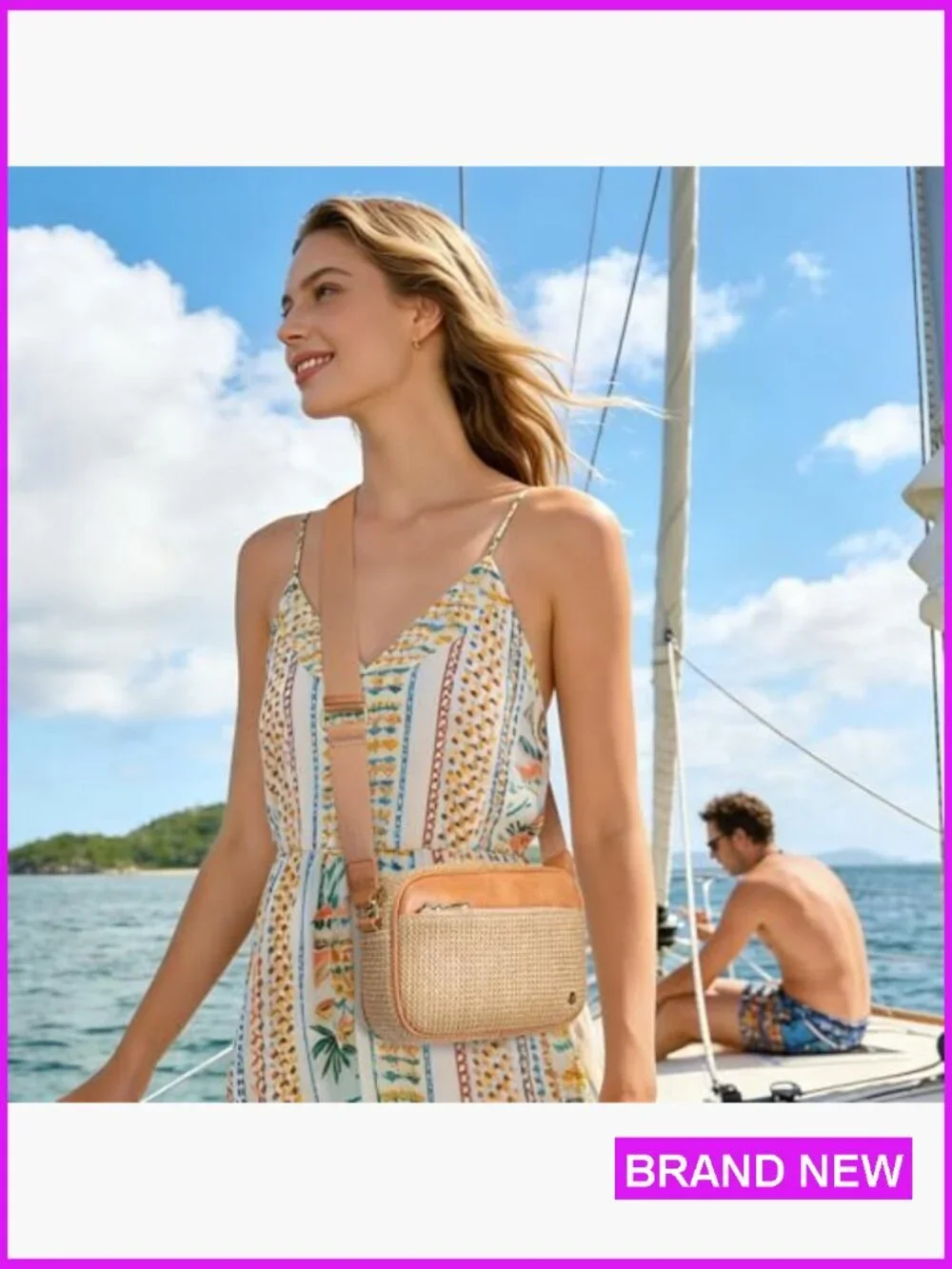 Faux Straw Crossbody Bag RFID Woven Beach Vacation Purse Summer Travel